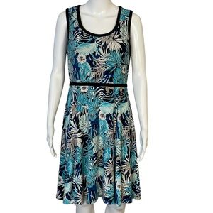 Tommy Hilfiger Blue Tropical Floral Palm Sleeveless Stretch Dress Sz 12